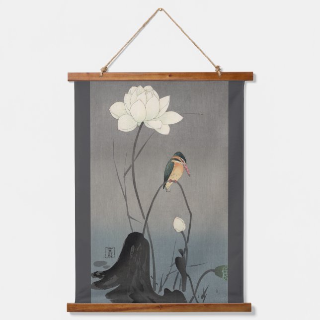 Kingfisher on Lotus, Koson, Ukiyo-e Hanging Tapestry (Front)