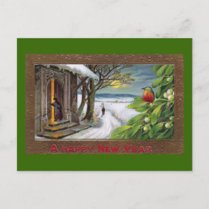 Kingfisher on Mistletoe Vintage New Year Holiday Postcard