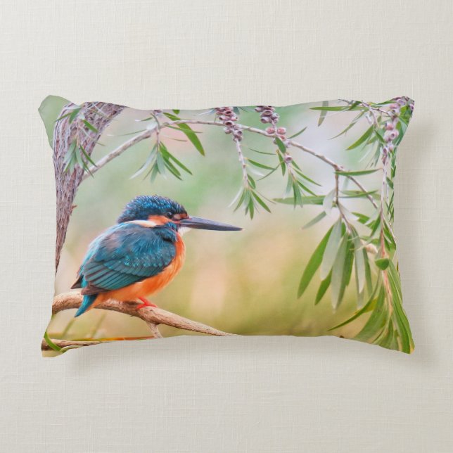 Kingfisher Perched on Branch Decorative Cushion (Front)