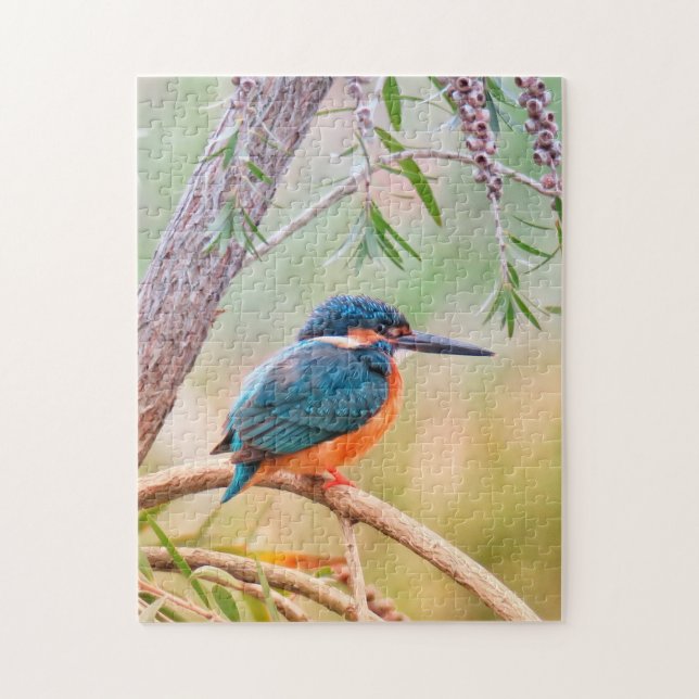 Kingfisher Perched on Branch Jigsaw Puzzle (Vertical)