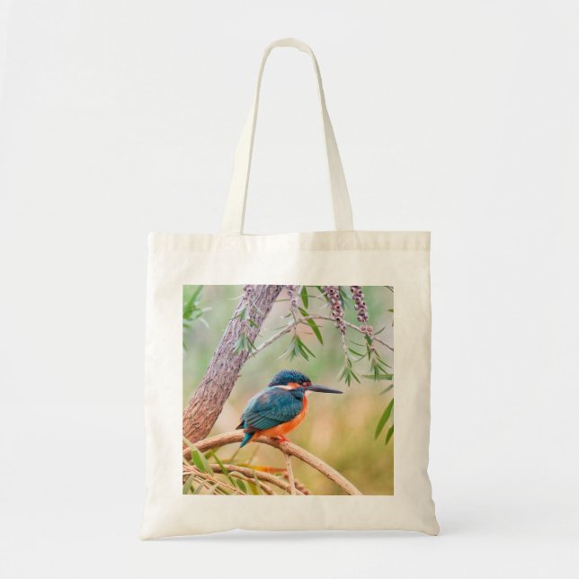 Kingfisher Perched on Branch Tote Bag (Front)