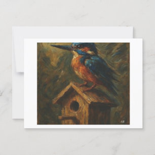 Kingfisher Perched on Old Birdhouse, Postcard