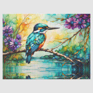 Kingfisher perched over water Wildflowers Tissue Paper