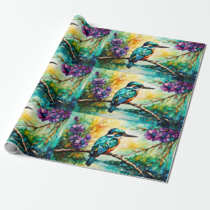 Kingfisher perched over water Wildflowers  Wrapping Paper