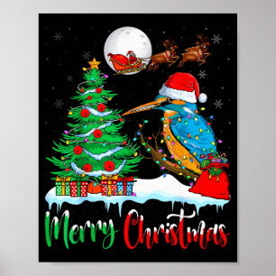 Kingfisher Santa Hat Xmas Tree Merry Christmas Kin Poster