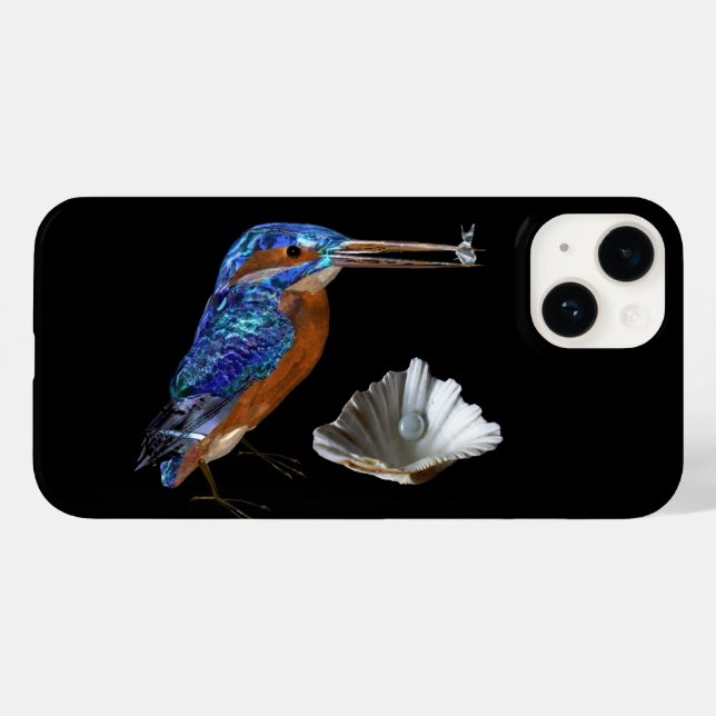 KINGFISHER,SEA SHELL AND PEARL Electric Blue,Black Case-Mate iPhone Case (Back (Horizontal))