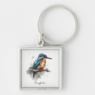 Kingfisher sitting on a branch, customisable key ring