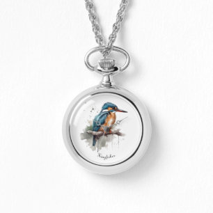 Kingfisher sitting on a branch, customisable watch