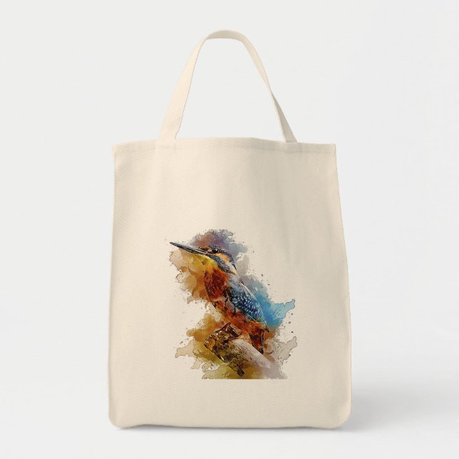 Kingfisher small bird alone on a perched tote bag (Front)
