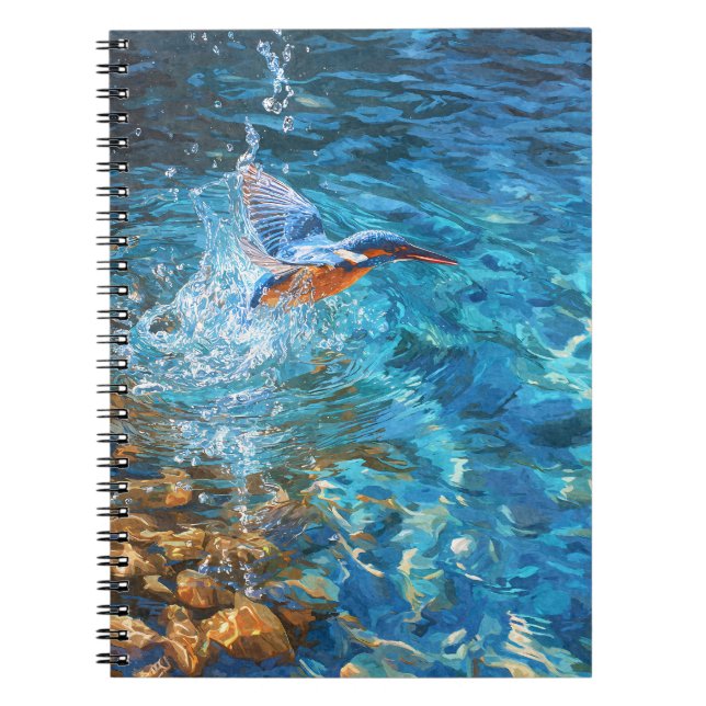 Kingfisher Splashing Clear Blue Water Art Notebook (Front)