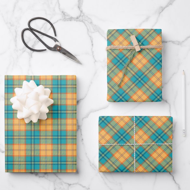 Kingfisher Tartan Wrapping Paper Sheets (Front)