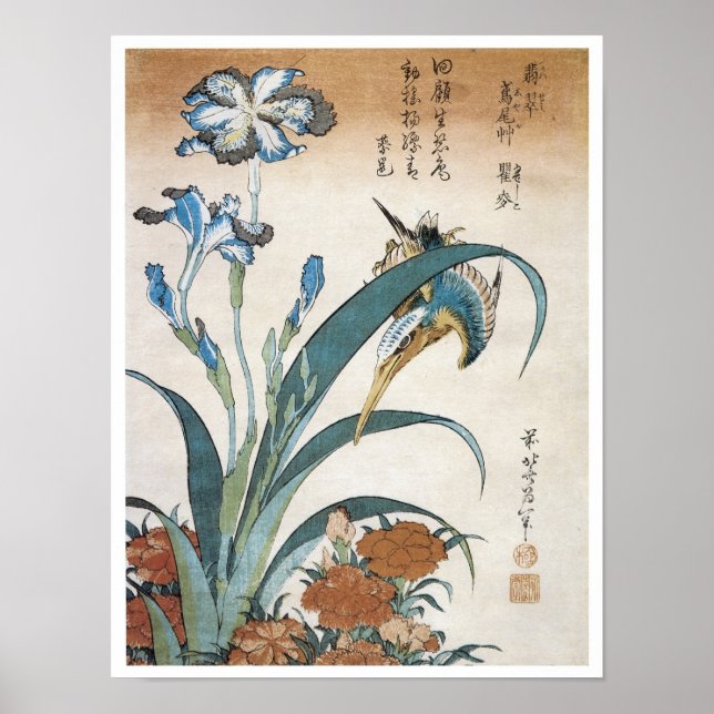 Kingfisher with Irises, Hokusai, 1834 Poster (Front)