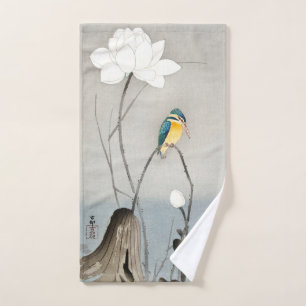 Kingfisher with Lotus Flower - Ohara Koson -  Hand Hand Towel