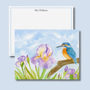 Kingfisher with Purple Irises Personalised Card