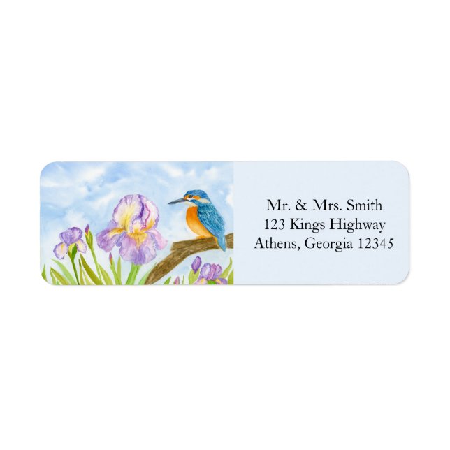  Kingfisher with Purple Irises Return Address  Label (Front)