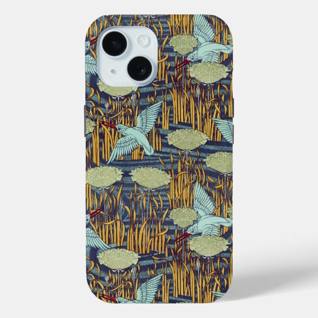 KINGFISHERS AND FLOWERING RUSH Art Nouveau Floral Case-Mate iPhone Case (Back)