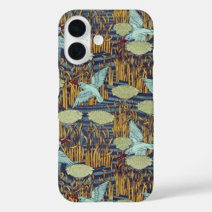 KINGFISHERS AND FLOWERING RUSH Art Nouveau Floral iPhone 16 Case