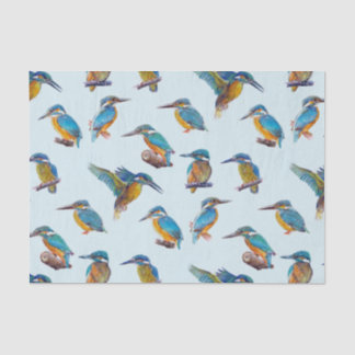 Kingfishers painted on a pale blue background tissue paper