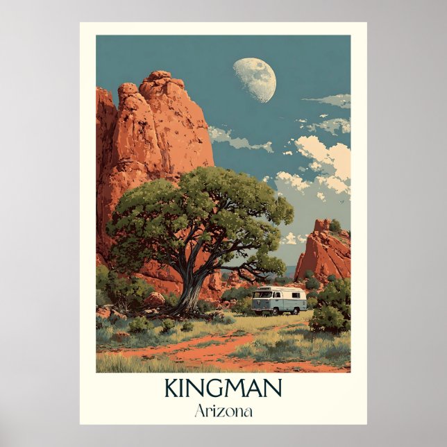 Kingman Arizona Retro Travel Poster | Vintage Rout (Front)