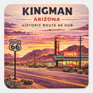 Kingman Route 66 Retro Roadside Decal Gift Square Sticker