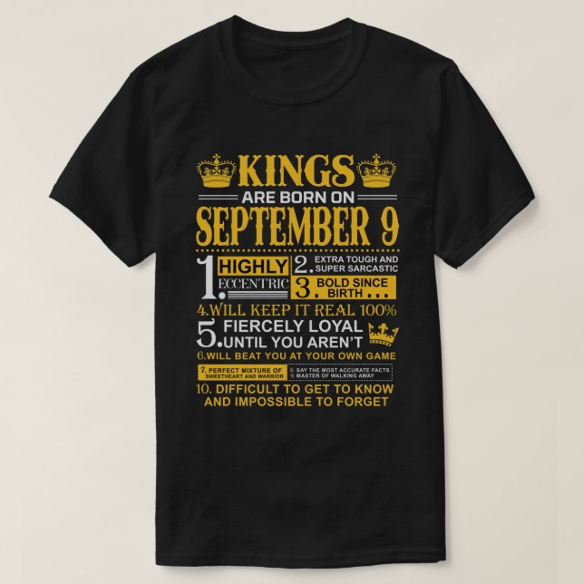Kings Are Born On September 9 T-Shirt (Design Front)