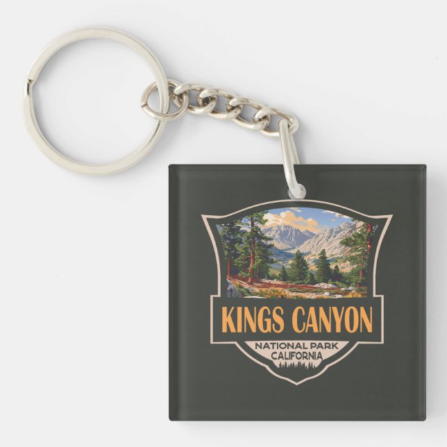 Kings Canyon National Park Illustration Retro Art Key Ring (Front)