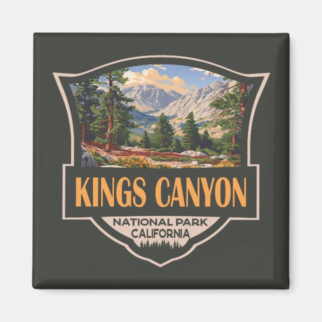 Kings Canyon National Park Illustration Retro Art Magnet (Front)