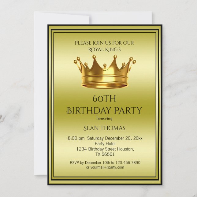 King's Gold Crown Man's Birthday Invitation (Front)