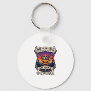 Kings Halloween Are Born October Crown Pumpkin Bat Key Ring