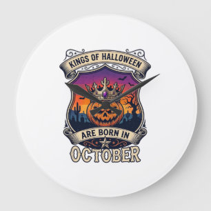 Kings Halloween Are Born October Crown Pumpkin Bat Large Clock