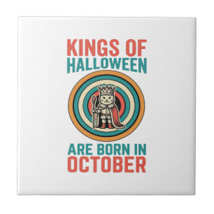 Kings Of Halloween October Birthday Vintage Shirt_ Ceramic Tile