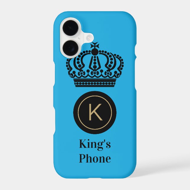 King's Phone Blue Background Monogram Personalised (Back)