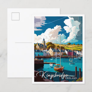 Kingsbridge England Vintage Travel Illustration Postcard