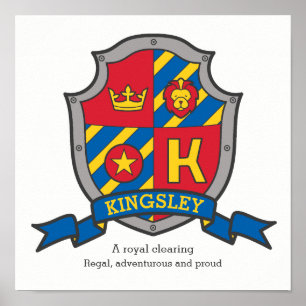 Kingsley name meaning kids knights shield poster