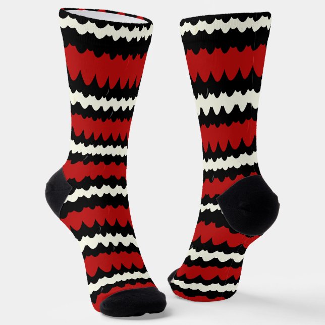 Kingsnake Snake Skin Stripe, Red White and Black Socks (Angled)