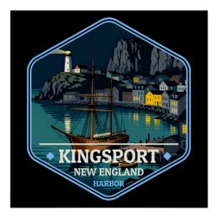 Kingsport New England Harbor Vintage Travel Badge Poster