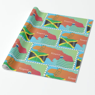 Kingston Jamaica Map And Flag Wrapping Paper