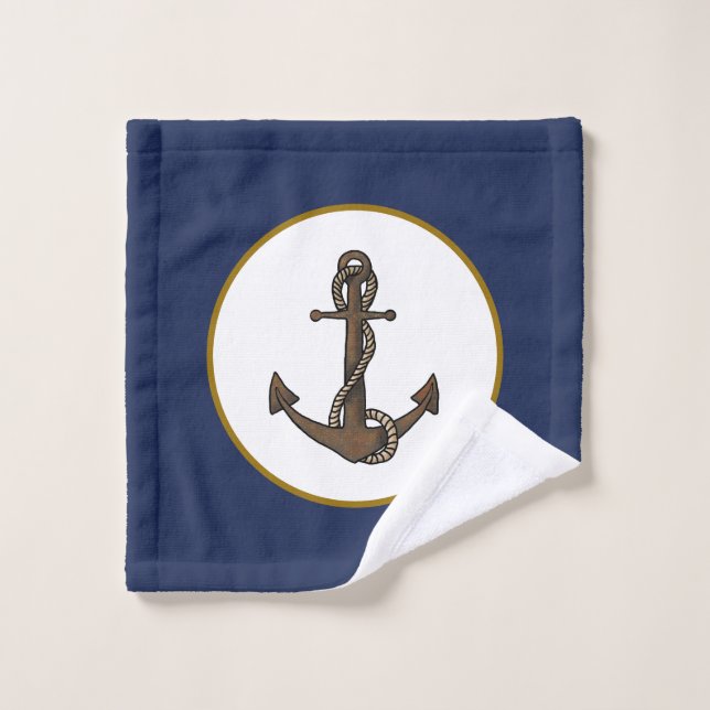 KiniArt Anchor Nautical Bath Towel Set (Wash Cloth)