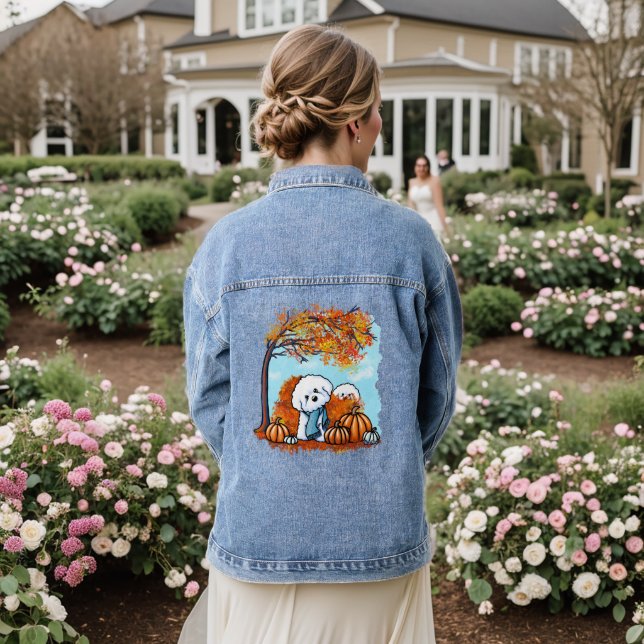 KiniArt Autumn Bichon Frise Denim Jacket (Wedding Back)
