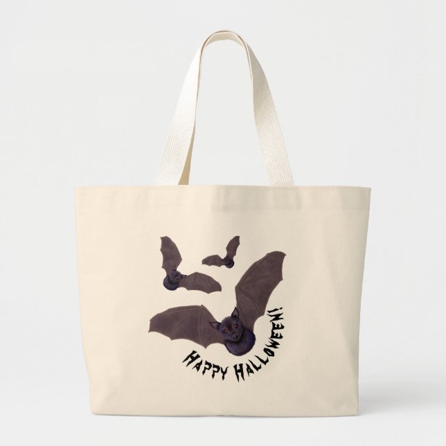 KiniArt Bats Halloween Large Tote Bag (Front)