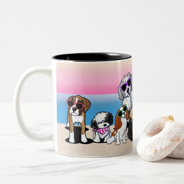 KiniArt Beach Dogs Coffee Mug (With Donut)