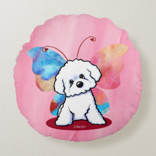 KiniArt Bichon Butterfly Round Cushion