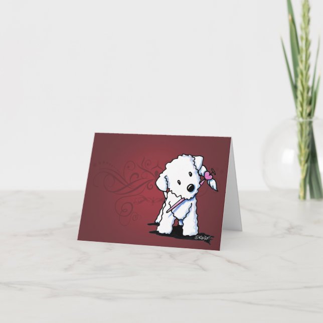 KiniArt Bichon Heart Wings Note Card (Front)