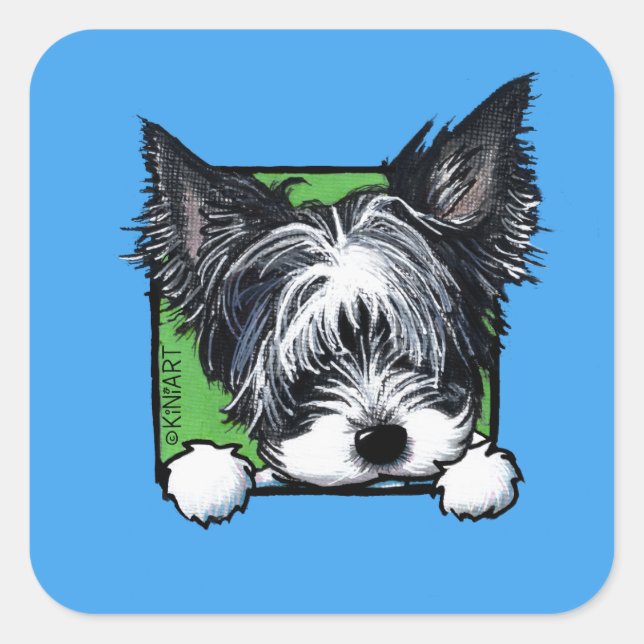 KiniArt Biewer Yorkie Large Square Sticker (Front)
