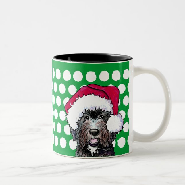 KiniArt Black Doodle Santa Two-Tone Coffee Mug (Right)