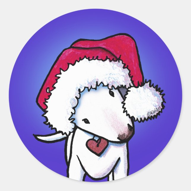 KiniArt Bull Terrier Christmas Classic Round Stick Sticker (Front)