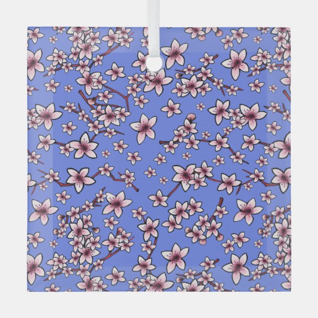 KiniArt Cherry Blossoms Glass Tree Decoration (Front)