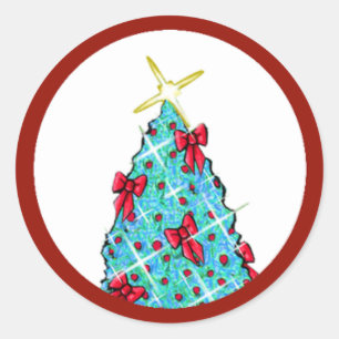 KiniArt Christmas Tree Classic Round Sticker