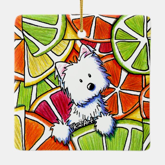 KiniArt Citrus Westie Ceramic Ornament (Back)