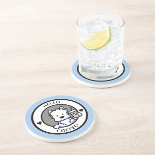 KiniArt Coffee Westie Round Coaster